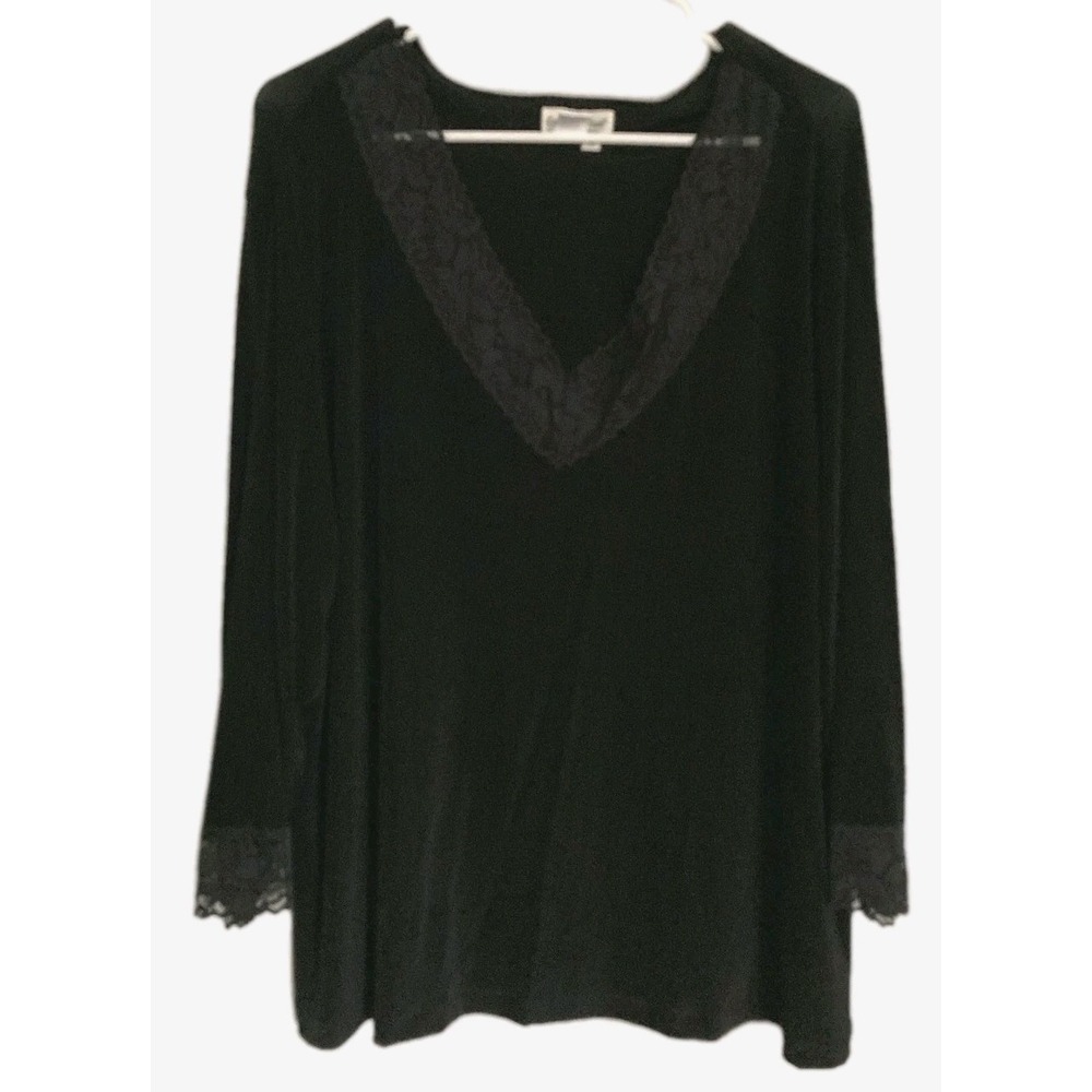 Vtg Coldwater Creek Shirt Women 3X Black Lace Trim V Neck Long Sleeve Top NWOT